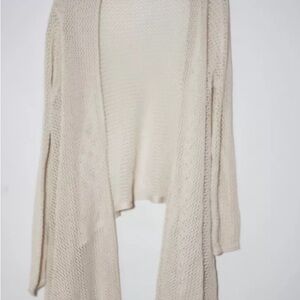 Democracy  L Knit Cardigan Crochet/swim Coverup Open Front Waterfall Ivory Boho